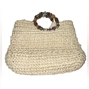 Woman’s Cappelli Straworld W/ Beautiful Multicolor Ring Handle Straw Purse